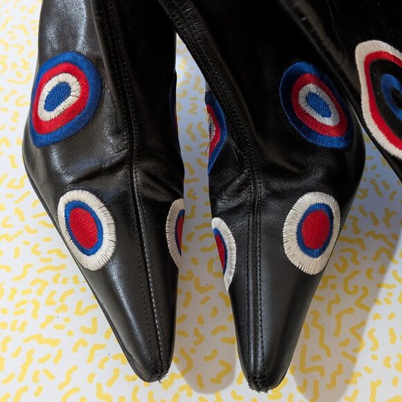 Shelly's of London Mod Dot Embroidered Leather Women's Knee High Boots Size 38 - Picture 3 of 13